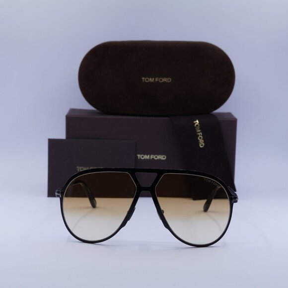 Tom Ford Xavier FT1060 01F Aviator Sunglasses - Shiny Black/Gradient Brown - Picture 2 of 11